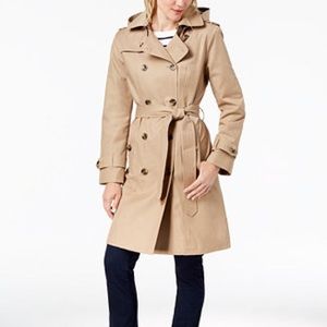 London Fog Double-Breasted Water Resistant Hooded Trench Coat